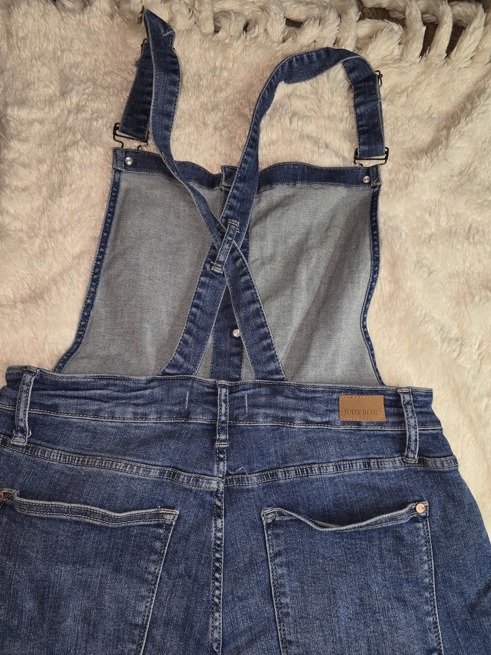 Plus Size Button-Front Denim Overalls - Blue - Picture 12 of 14